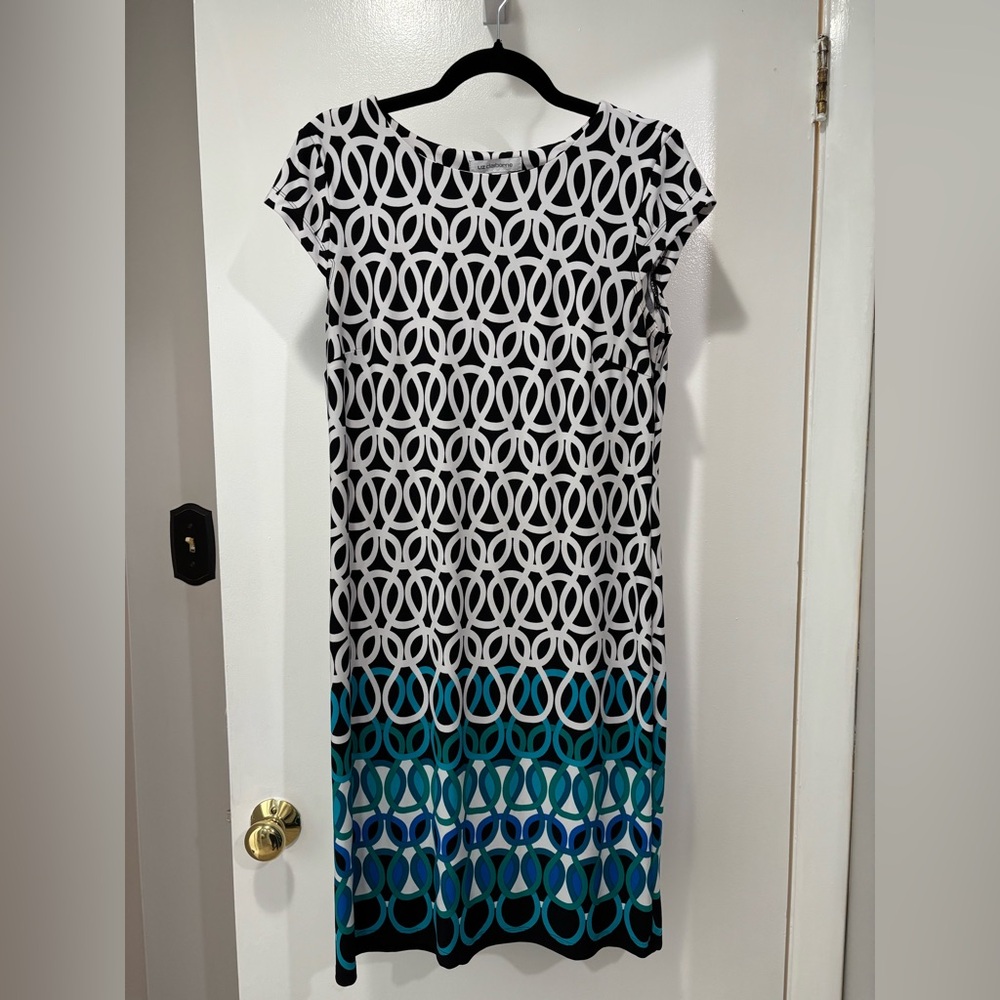 Liz Claiborne Black and Blue Patterned Midi Dress Medium
